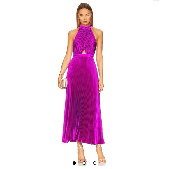 NWT REVOLVE L’idee Renaissance pleated halter gown in magenta / purple / grape 4 - Picture 1 of 11
